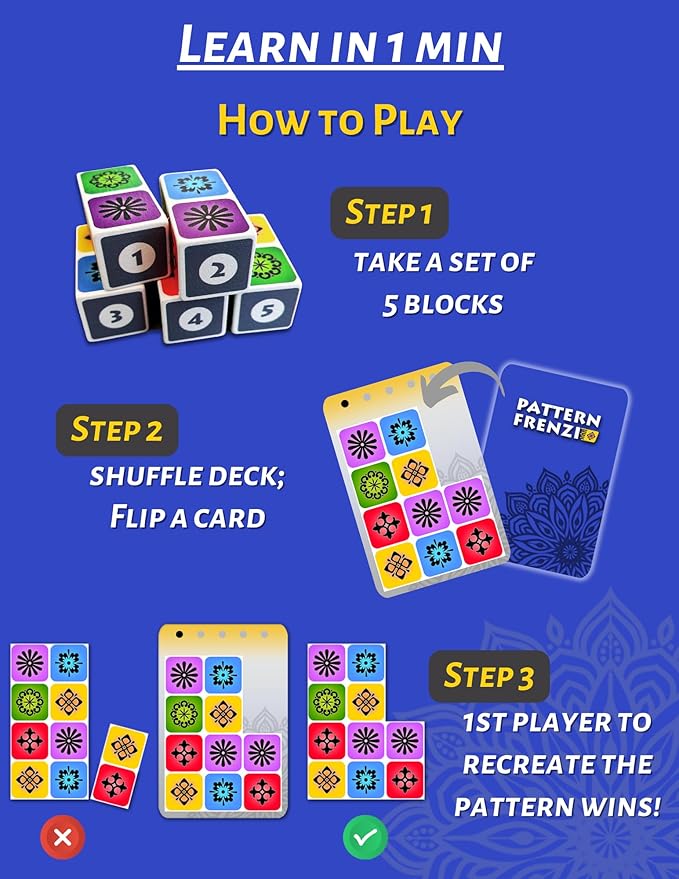 Pattern Matching Board Game for Children & Adults, Family Party Board Games, Block Puzzle Games for Kids Ages 3+, Play Solo or Multiple Players, Pattern Recognition, Perfect Christmas & Birthday Gift