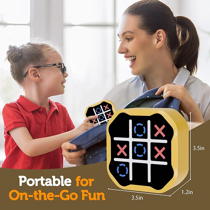 3 in 1 Electronic Tic Tac Toe Game, Handheld Digital Tic Tac Toe Bolt Game with Silent Mode, Portable Learing Toy Gift for Kids & Adults, Yellow