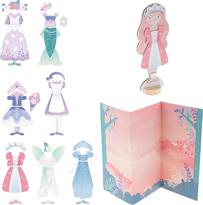 Stephen Joseph, Magnetic Dress Up Dolls, 30 pc Magnetic Travel Play Set – Pretend Play Magnetic Dress Up Dolls, Ideal for Ages 3 4 5 – Travel Game for Kids, Fairytale