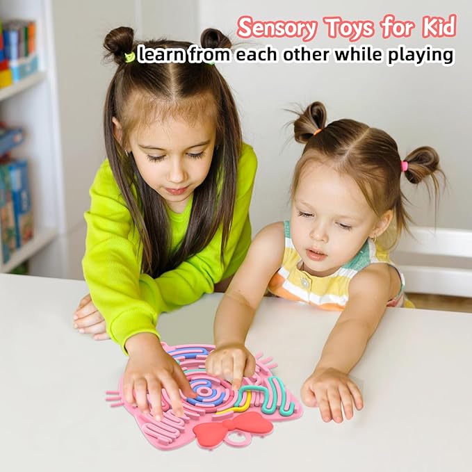 Silicone Sensory Activity Board,Double-Sided Busy Board for Fine Motor Skill,Fidget Toy for Calming, Stress, Anxiety, ADHD , Autism , Silent, No Mess , Kids 3+ & Adults(Cat,Pink)