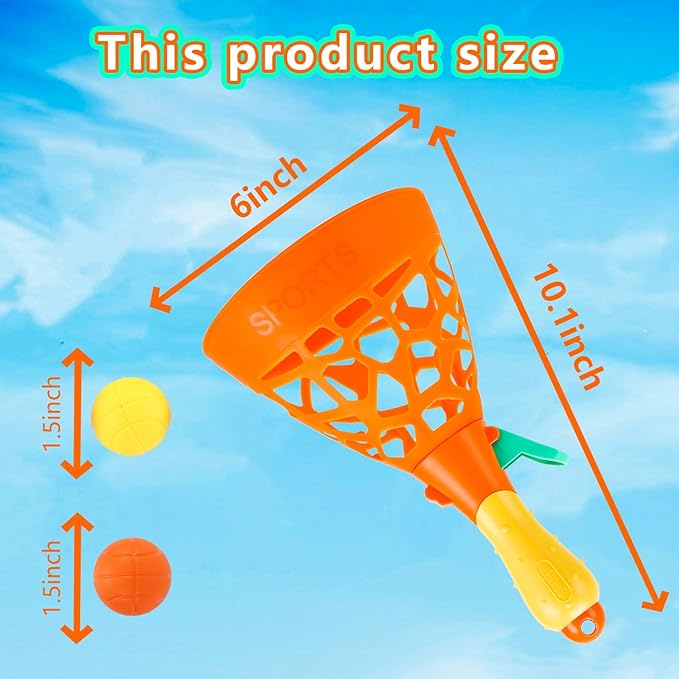 Kids Outdoor Indoor Game Activity, Pinball Catch Game with 2 Catch Launcher Baskets and 10 Balls, Birthday Party Favor for Kids 4 5 6 7 8 10 12+