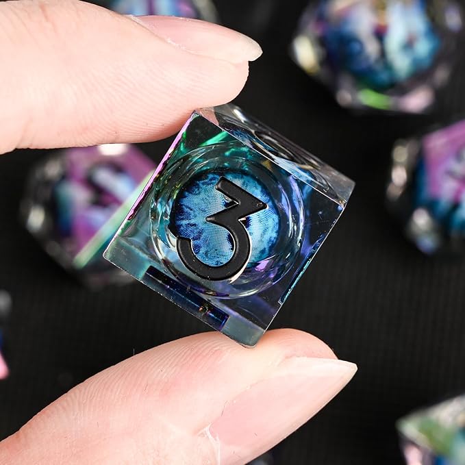 Electroplated Resin Dice Set, Resin Edge Sharp for Dungeons & Dragons RPG, MTG Board Games with Gift Box(Electroplating Blue Longan)