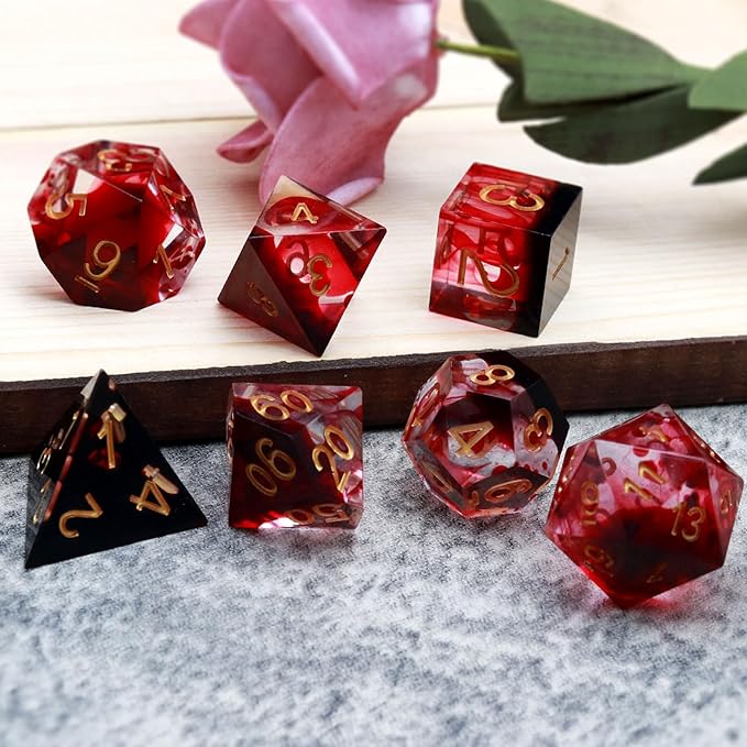Haxtec Sharp Edge DND Dice Set Red Blood Swirls Resin Dice D&D Dice for RPG Role Playing Games Dungeons and Dragons Gift