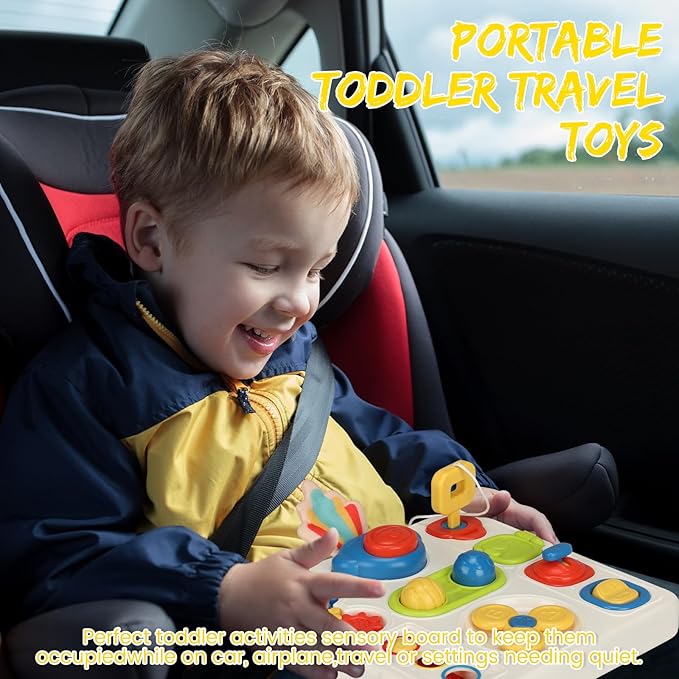 Montessori Busy Board Toy for 1-2 Year Old, Toddler Busy Toys with Music&Light, Busy Board for 1 Year Old,Toddler Educational Toys, Preschool Learning Activities Travel Toy for 1 2 3 4 Boys&Girls