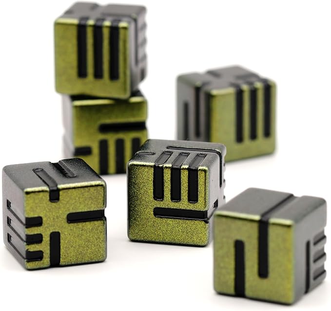 D6 Metal Dice, 16mm 6 Sided Dice Set, ZHOORQI 6Pcs/Set Tech-Themed New Concept Glittery Lines Dice for DND Dungeons and Dragons Gifts（D6-Retro Yellow）