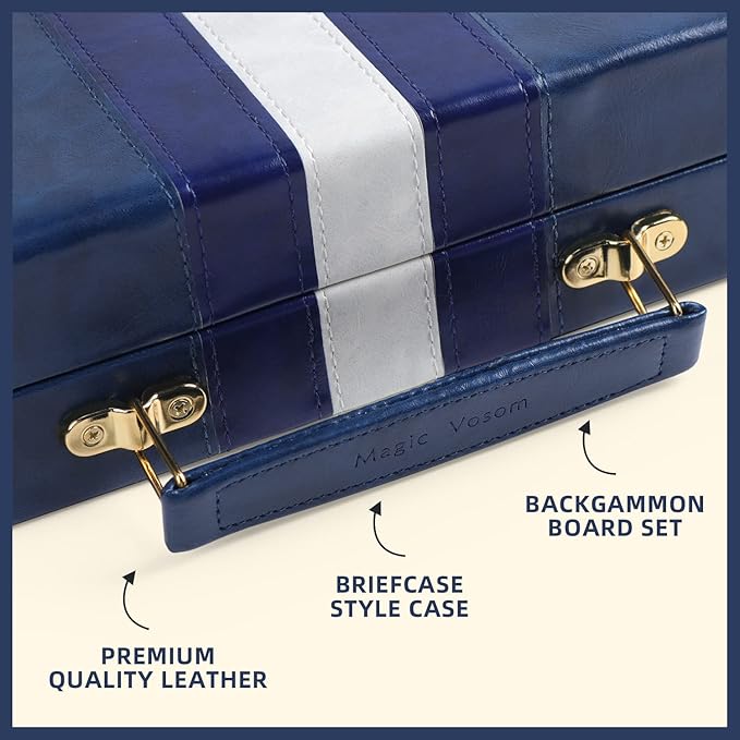 Travel Small 11 Inch Backgammon Blue Sets Classic Board Game with Premium Leather Case, Portable Travels Strategy Backgammon Game Set for Adults, Kids (Blue, Small)