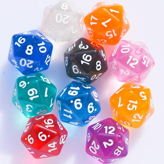 10PC D20 Polyhedral Dice Set 22mm for DND RPG MTG Table Games (Transparent Dice)
