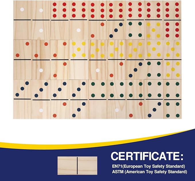 GOTHINK Giant Wood Dominoes Game Outdoor Set for Adults and Kids, 28pcs Jumbo Large-Format Domino Tile with Carrying Bag for Birthday Holiday Family Party Games & Outdoor Lawn and Backyard Activities