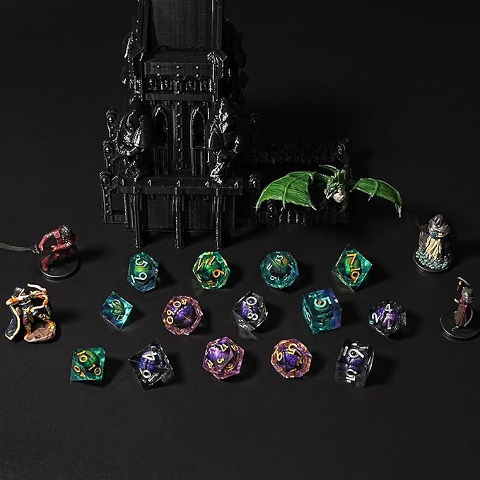 Beholder's Dragon Eye DND Dice Set, Resin Float Liquid Core Sharp Edge D&D Dice, 7pcs Polyhedral D% D20 D12 D10 D8 D6 D4 Dice Set Gifts for Dungeons and Dragons RPG COC MTG Board Games