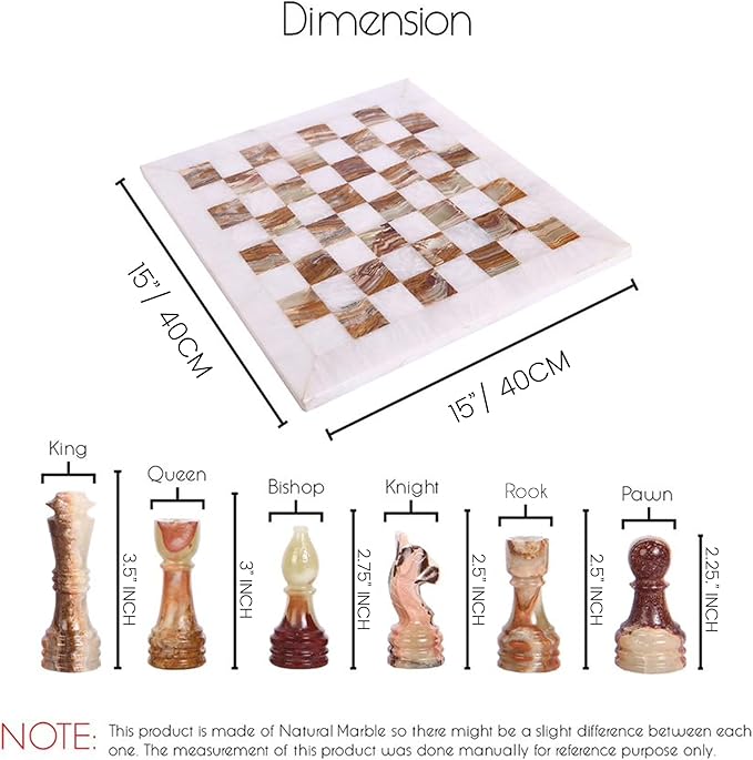 15 Inch Luxury Chess Set Classic Chess Boards for Adults with Handcrafted Stone Board & Marble Chess Pieces Ideal for Home Decor