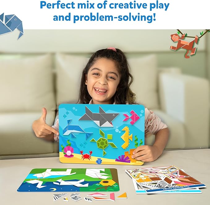 Skillmatics Tangram Sticker Puzzles - Educational Art & Craft Activity with 150+ Foam Tangram Stickers, Creative Toys & Games for Boys & Girls Ages 4, 5, 6, 7