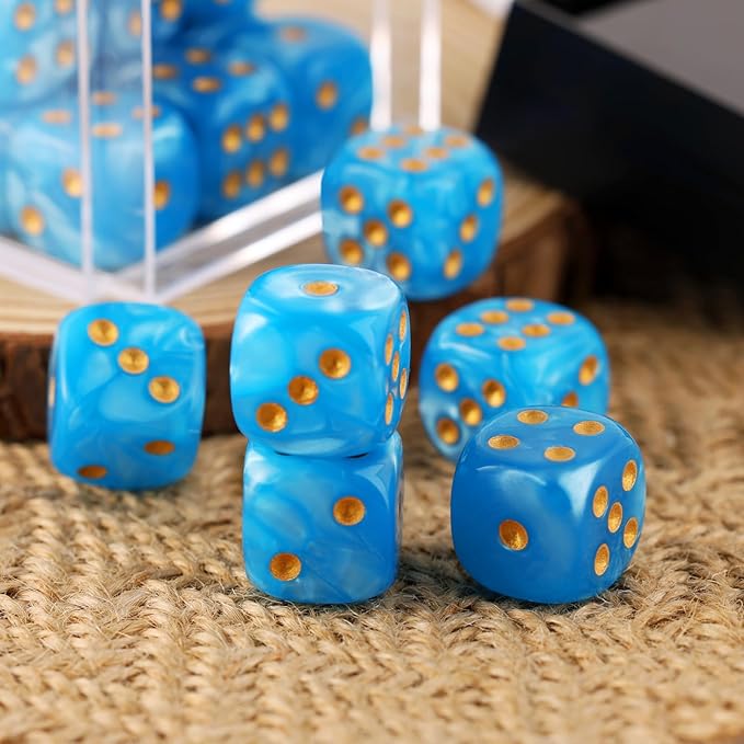 36 of Pack 12MM 6 Sided Dice Set,Pearl Pattern Game MINI Dice Set, 6 Sided Standard Dices for Yahtzee, Bunco or Teaching Math,with Portable Plastic Box(Blue Pearl)