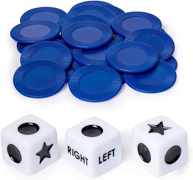 3 Dices and 24 Random Color Chips Left Right Center Dice Game for Prime | Innovative Left Right Center Dice Game Set with, Friends Gatherings Games and Accessories, Dice Games for Families Nights