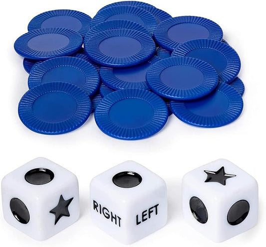 3 Dices and 24 Random Color Chips Left Right Center Dice Game for Prime | Innovative Left Right Center Dice Game Set with, Friends Gatherings Games and Accessories, Dice Games for Families Nights