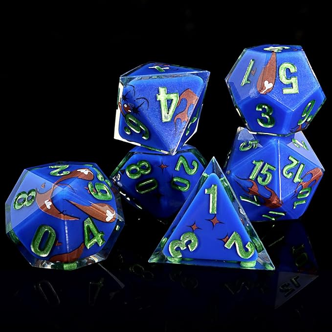 DND Dice Set Polyhedral, IDTQ Dungeons and Dragons Purple Dice Set RPG MTG Table Games 7-Die Resin Sharp with Acrylic Starlight Accent Box (Bat - Blue)