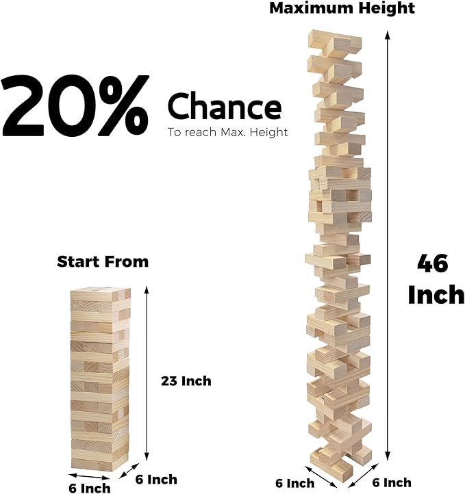 SPORT BEATS Outdoor Games Large Tower Game 54 Blocks Stacking Game Includes Carry Bag