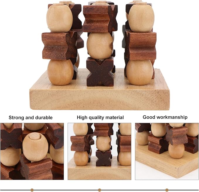 Kisangel 3D Wooden Toe Game Board for Kids Adult Family Tabletop Board Game Family Game Wood Strategy Board Game 1 Set