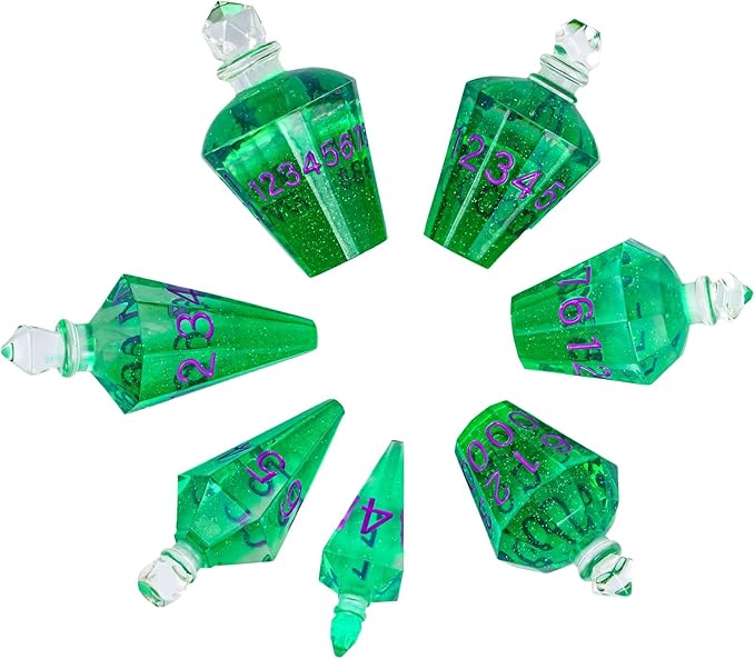 7PCS Potion DND Dice Set,Transparent Sharp Edge Dice Set D&D RPG Polyhedral Die,for Dungeons & Dragons, Pathfinder, and TTRPG Roleplaying Games (Green)