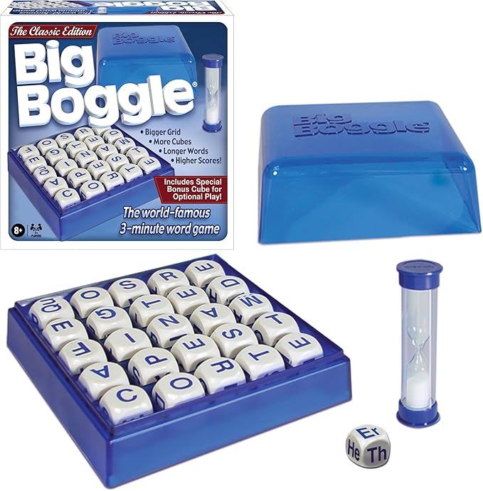 Big Boggle with 5x5 Grid and 25 Letter Cubes by Winning Moves Games USA, Thought Provoking Word Game Bigger Than the Original, for 2 or More Players, Ages 8+ (1147)