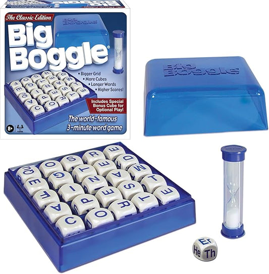 Big Boggle with 5x5 Grid and 25 Letter Cubes by Winning Moves Games USA, Thought Provoking Word Game Bigger Than the Original, for 2 or More Players, Ages 8+ (1147)