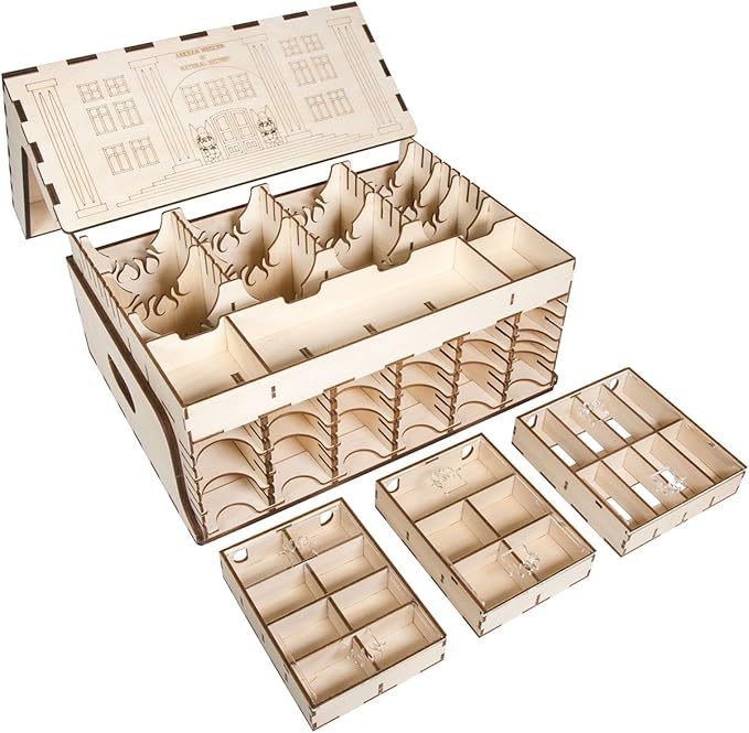 The Broken Token Elder Sign Compatible Arkham Museum Crate - Wooden Storage Box with Multiple Trays and Pockets