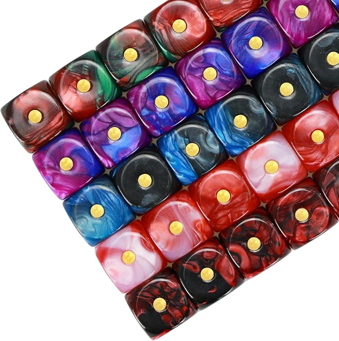YOUSHARES 50 Pack D6 Game Dice Set with Pouch - 16mm Two Color 6 Sided Dice, Perfect Table Games Dice for Tenzi, Yahtzee, DND MTG RPG War Games