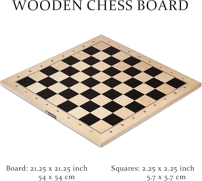 A&A 21.25" Professional Wooden Tournament Chess Board/Ebony Wood & Maple Inlay / 2.25" Squares w/Notation