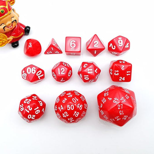 Complete Polyhedral Dice Set of 12pcs D3-D60 60 Sides RPG Dice Set Opaque Red D3 D4 D6 D8 D10 D% D12 D20 D24 D30 D50 D60