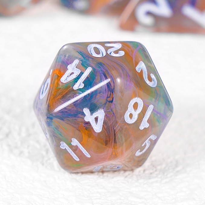 Role Playing Dice Set - 16mm Transparent Polyhedral DND Dice in Mixed Colors (Orange, Green, Purple) - Perfect for Dungeons and Dragons, Tabletop Games, and Math Teaching