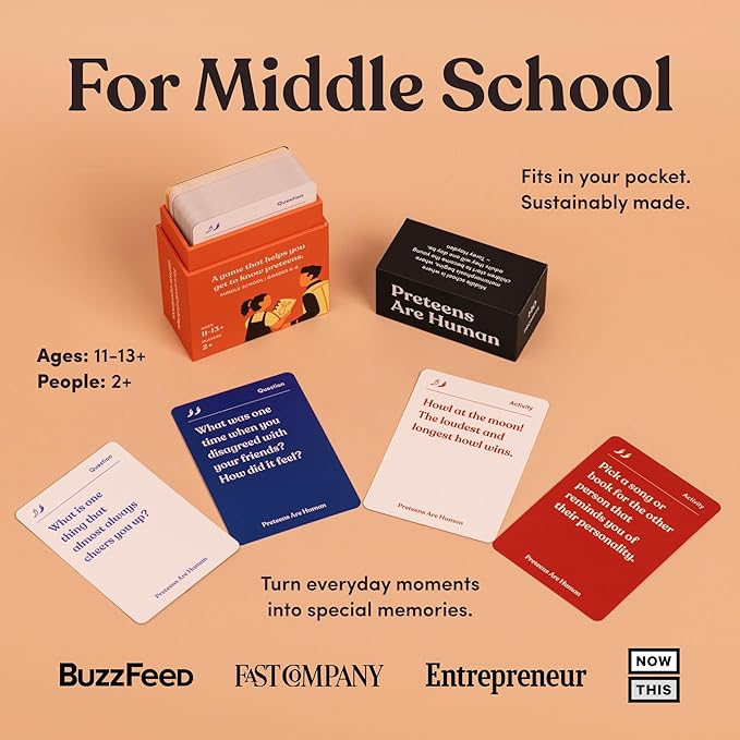 Preteens are Human 140 Conversation Cards to Help You Get to Know Preteens, Card Game for Middle School Preteens, Designed by Experts for Grades 6 to 8, Ages 11 to 13+
