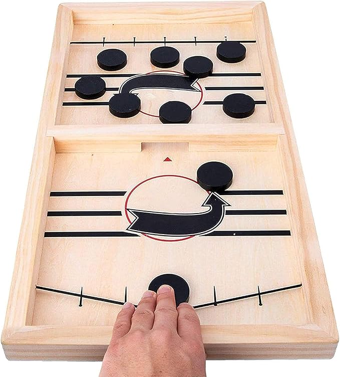 Fast Sling Puck Game - Fast Action Foosball Table Super Winner Wooden Air Hockey Board Game - Desktop Battle Slingshot Game - Fun for Family Game or Party with Friends