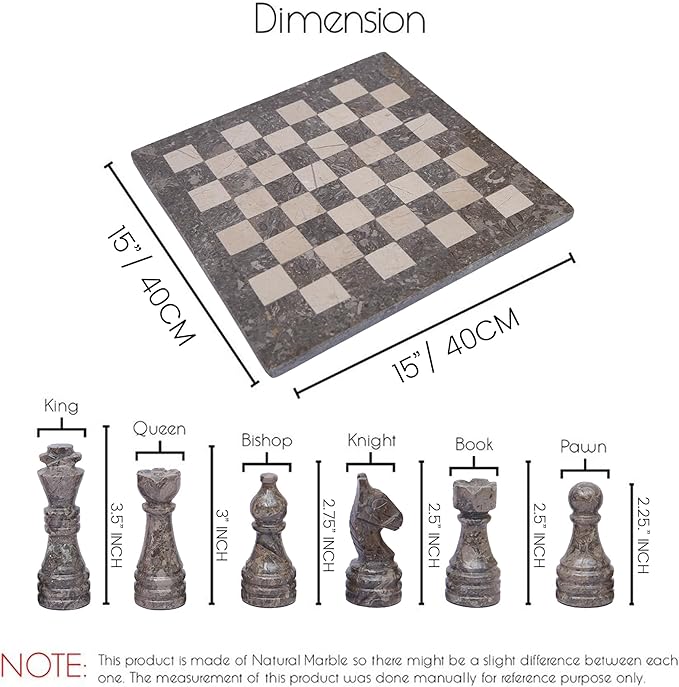 15 Inch Luxury Chess Set Classic Chess Boards for Adults with Handcrafted Stone Board & Marble Chess Pieces Ideal for Home Decor (Oceanic & Virona)