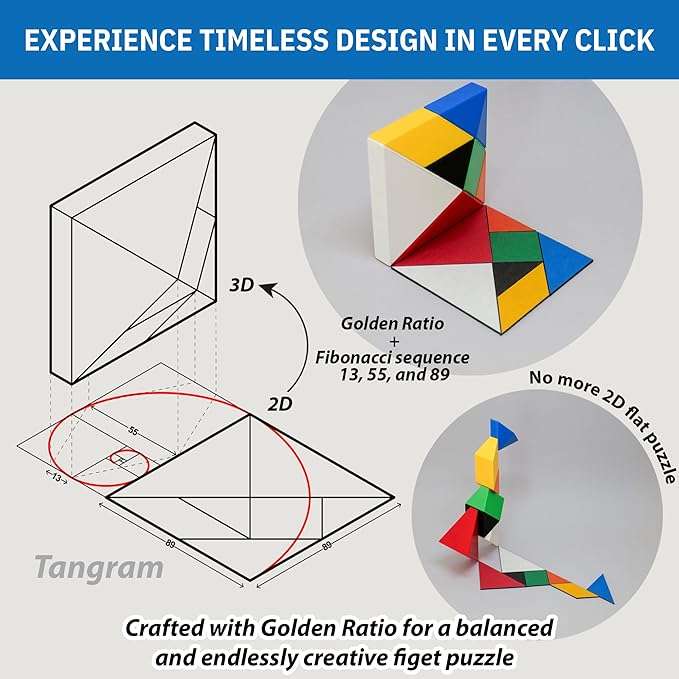 Pickagram Tangrams for Kids Ages 8-12 & Adults 3D Magnetic Tangram Fidget Puzzle: STEM Certified Magnetic Pattern Blocks (Orange)