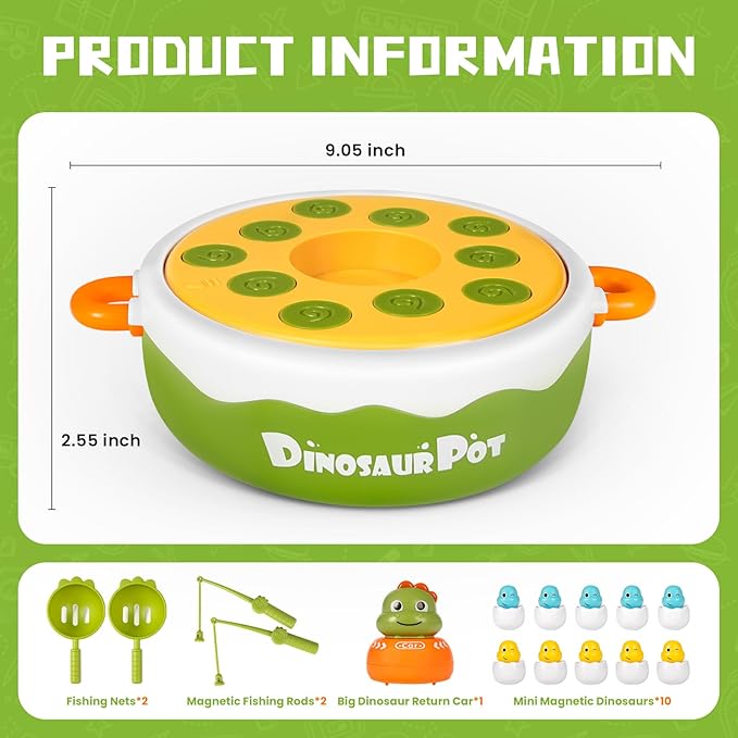 Dinosaur Pop Up Board Games, 4-in-1 Magnetic Fishing Games Set, Dinosaur Operation Game for Toddlers Ages 3+ Birthday
