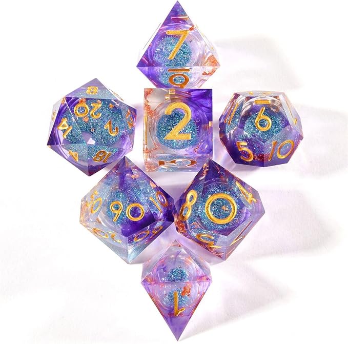 Liquid Core Quicksand Resin DND Dice, Sharp Edge Dungeons and Dragons Polyhedron Game Dice Set for Role Playing Games RPG Explorer Magic, Holiday Birthday Gifts Party Favors
