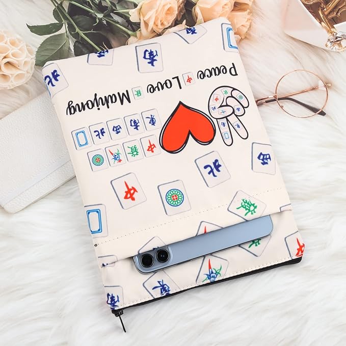 MNIGIU Funny Mahjong Gift Mahjong Lover Gift Peace Love Mahjong Book Sleeve Board Game Lover Gift Lucky Mahjong Book Protector Cover (Peace Love Mahjong)