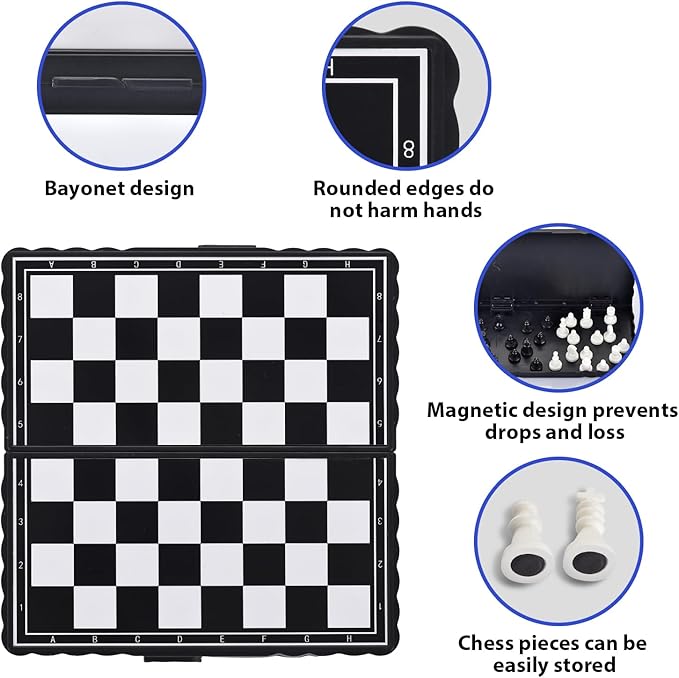 8-in-1 Mini Magnetic Chess Game Set with Portable Folding Magnet Board Pocket Games, Family Trips Camping Activities Party Games for Kids and Adults