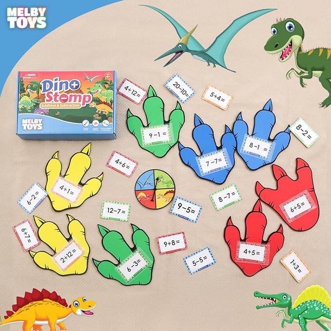 Dino Stomp Math Games for Kindergarten - Subtraction & Addition Flashcards for Kids 5-7