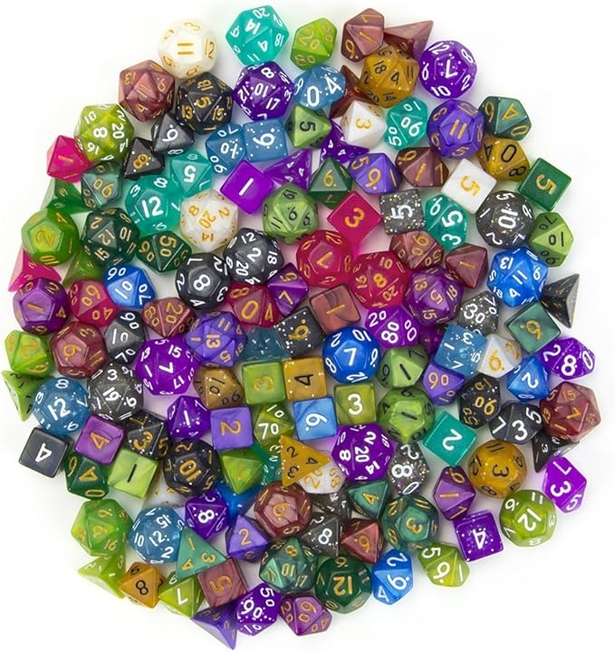 Wiz Dice Mini DND Dice Set - 140 Pieces Total (20 Sets of 7 Dice in Unique Colors) & Storage D&D Bag-Polyhedral Role Playing Dice - Perfect DND Accessories for TTRPG Dice - Hafling's Haversack