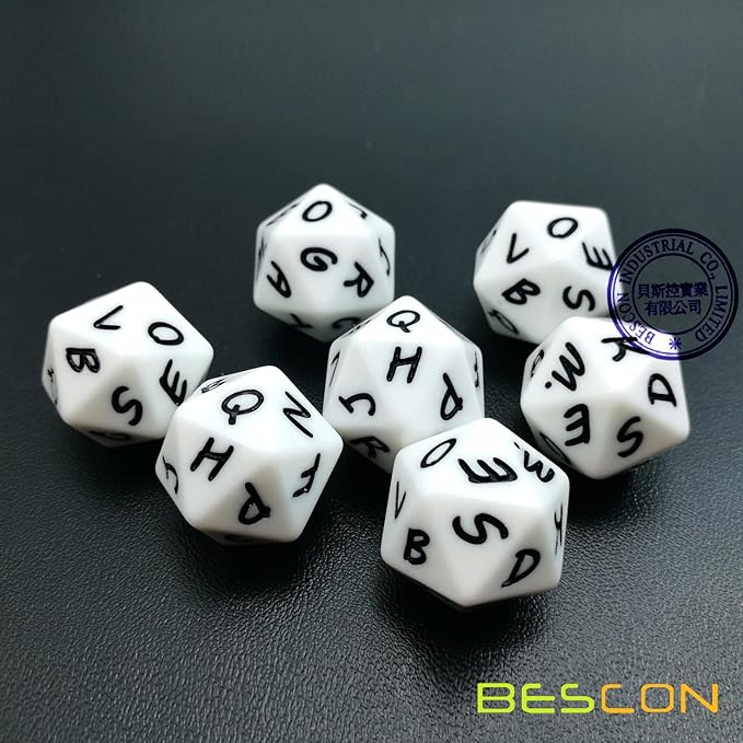 Bescon Alphabet Dice 20 Faces A-T Uppercase, 20 Sides Letter Dice, 3pcs per Set