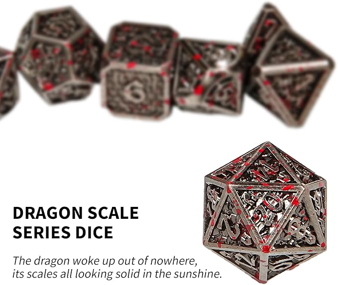 Metal DND Dice Set,Colorful Dragon Scales DND Dice 7-pcs Metal Polyhedral Dice Set for Dungeons and Dragons RPG MTG Table Games(Drop of Blood)