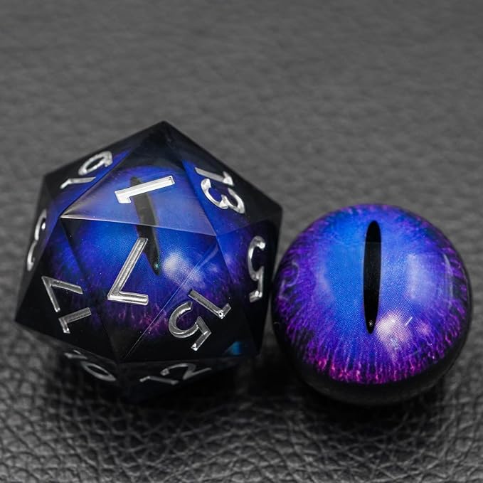 Dungeons and Dragons DND Dice D20, Moving Eyeball Liquid Core Dice Set D&D 33MM Oversized D20 Single Sharp Edge Resin dice with Gift Case, Polyhedral Dice for Role Playing Game