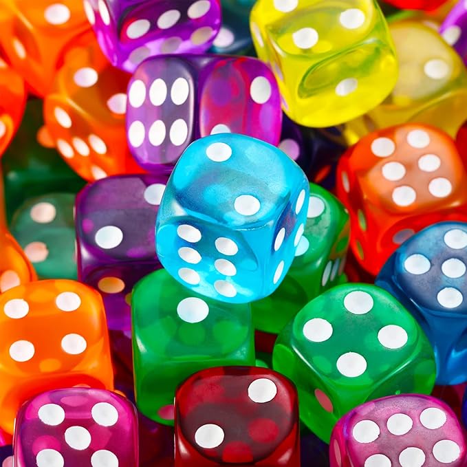 Blulu 100 PCS 6 Sided Games Dice Set, Colored Dice with Black Velvet Pouches for Playing Games, Like Board Games, Dice Games, Math Games, Party Favors and More(Rainbow Color, 14 mm)