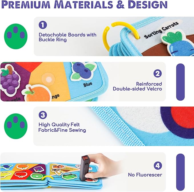 Lehoo Castle Montessori Busy Board for Toddlers 2-4, Busy Book for Toddlers 1-3, Activity Books for Airplane Car, Toys for 2 Year Old Boy Gift, Sensory Travel Toys, Preschool Busy Book (Dino)