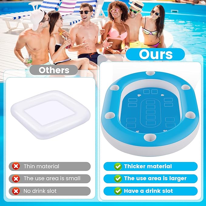 Extra Large Floating Games Table with Waterproof Playing Cards, Inflatable Pool Bar for Adults, Pool Accessories Hot Tub Tray Inflatable Food Drink Holder for Summer Party Indoor Outdoor Beach Pool