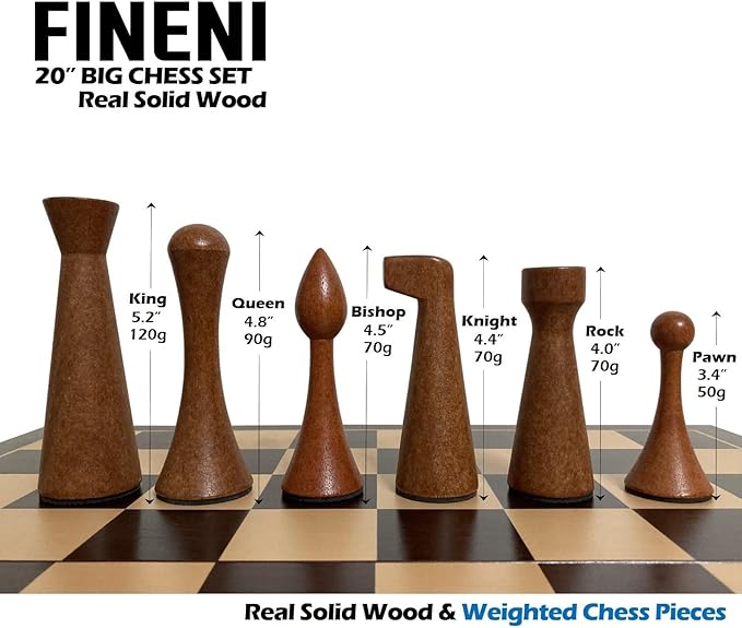 Luxurious 20 inch Real Luxurious Original Colored Solid Wooden Chess Set. Durable Handmade Chess Board Game Sets with Storage Slots for 5.2” Weighted & Elegant Designed Wooden 34 Pieces (C20L)