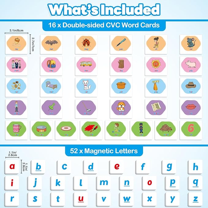 CVC Word Games,Magnetic Letters & Flash Cards,Phonics Games,Alphabet Learning Toys, Refrigerator Fridge ABC Magnets for Kids,Speech Therapy Toys for Toddler,Spelling for Preschool Classroom