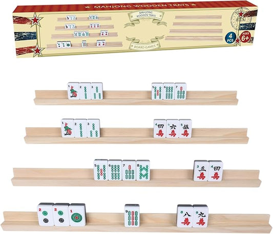 GOTHINK Wooden Mahjong Tiles Trays/Racks/Holders Set of 4, Upgrade Your Mahjong Game, Racks for Mahjong, Mexican Train, Dominoes, and More (Racks Only)