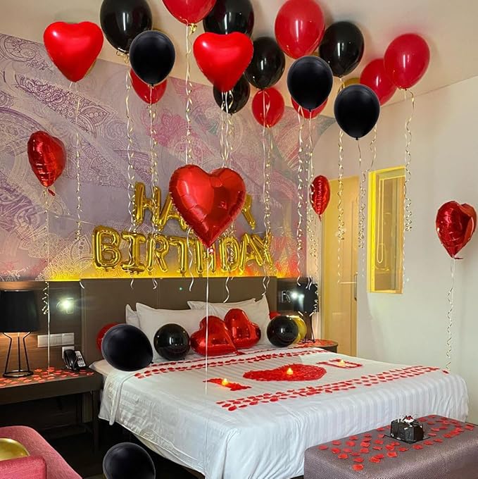 Red and Black Latex Balloons, 50Pcs 12inch Black Red White Party Balloons for Birthday,Wedding,Baby Shower,Casino Party, Race Car Party,Valentine's Day
