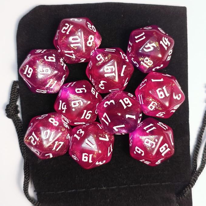 10PCs D20 Polyhedral Dice Set 22mm for DND RPG MTG Dungeons and Dragons Dice (Pink)